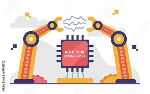 Artificial intelligence Technology or AI Flat Concept Illustration 