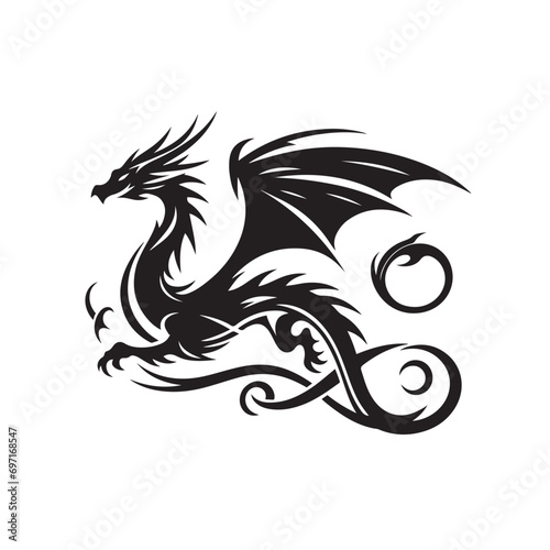 Dragon Silhouette Minimalism Mastery - Contemporary Artistic Interpretation Showcasing the Essential Form and Aura of Mythical Dragons 