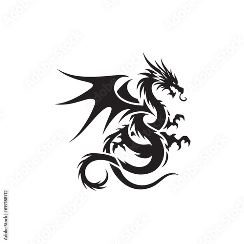 Essence of Dragon - Minimalistic Silhouette Art Capturing the Enigmatic Beauty and Symbolism of Mythical Dragons in a Contemporary Style 