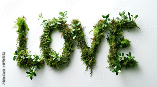 the word LOVE writen  with plants