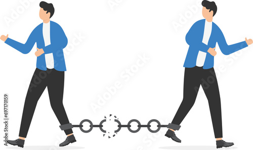 Businessmen walking in opposite direction and breaking the chain link between them. Conceptual vector illustration for bad business relationship or splitting partnership 

 photo