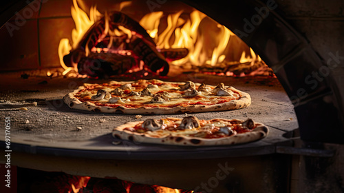 Pizza Cooking in a traditional Oven
