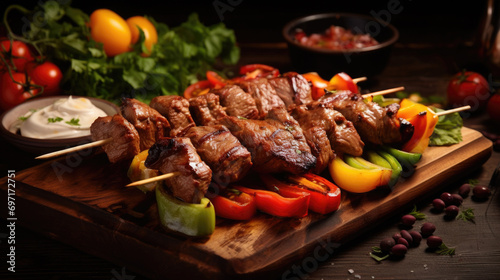 Grilled meat skewers tender shish kebabs, marinated and charred, a flavorful barbecue favorite