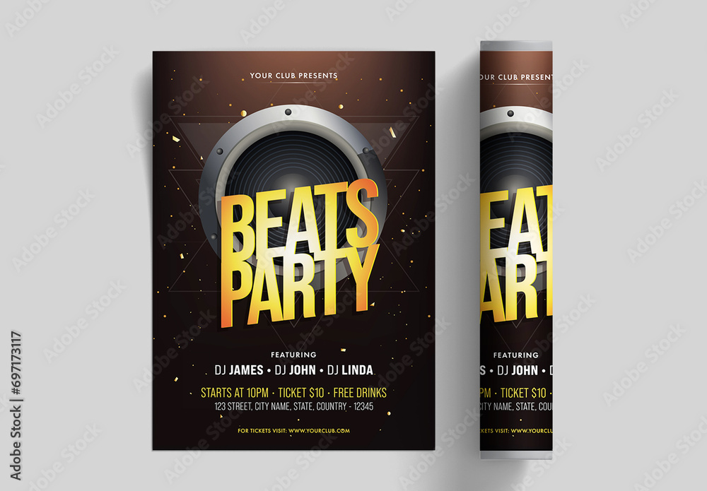 Beats Party Flyer, Invitation Card Template Layout in Dark Color. Stock ...