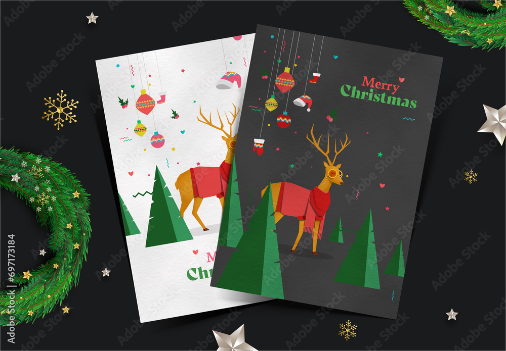 Merry Christmas Greeting Cards in White and Black Color Options. Stock ...