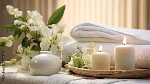 Showcase the spa environment with attention to details like candles  soft towels  and soothing colors