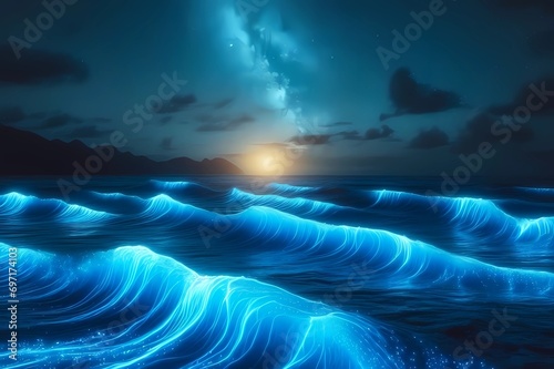 glowing wave ocean in the night