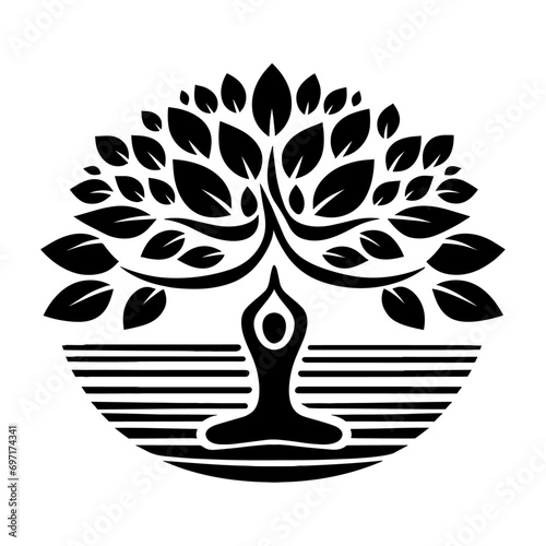 yoga meditation with tree of life silhouettes , meditation illustrations , yoga of tree vector
