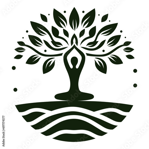 yoga meditation with tree of life silhouettes , meditation illustrations , yoga of tree vector
