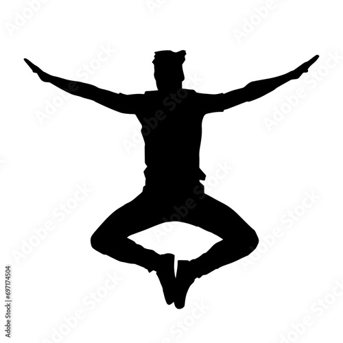 Silhouette of a male dancer in action pose. Silhouette of a slim man in dancing pose.