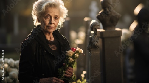 Senior woman at cemetery