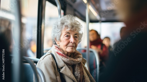 Senior woman riding the bus