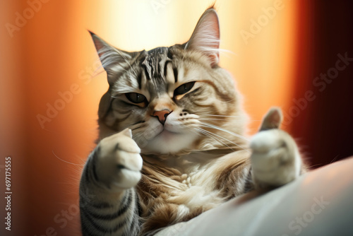 portrait of a cat with thumb up  © KirKam