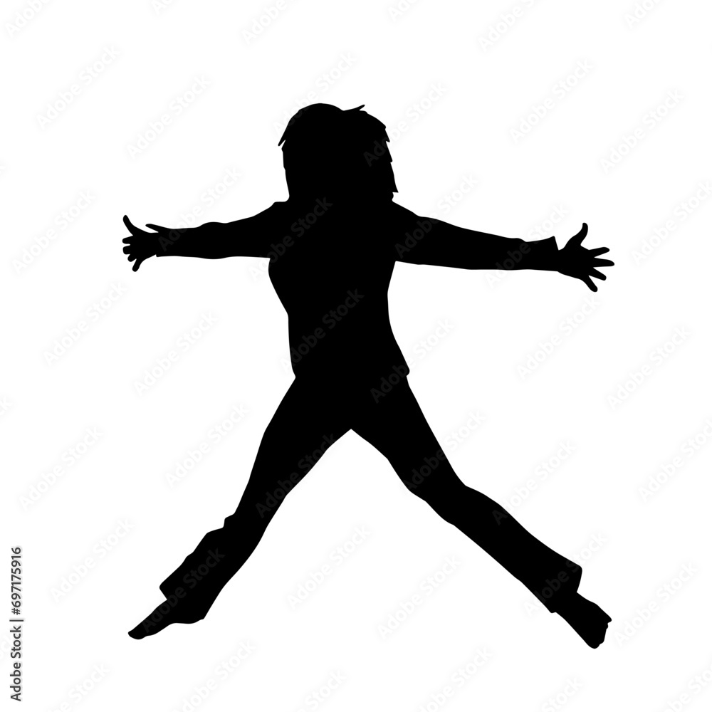 Silhouette of a female dancer in action pose. Silhouette of a slim woman in dancing pose. Silhouette of a female dancer in action pose. Silhouette of a slim woman in dancing pose.