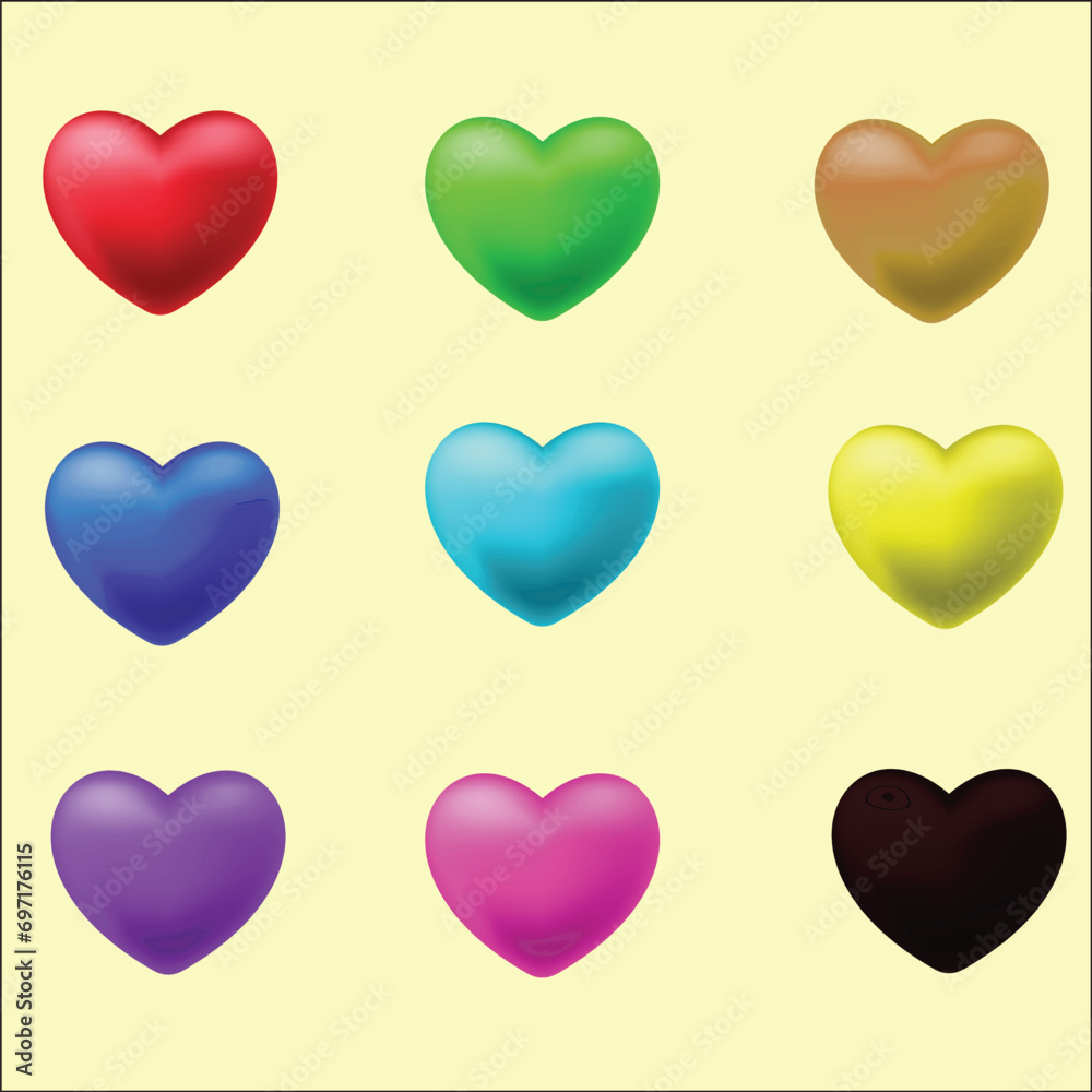 Different color glossy heart icons