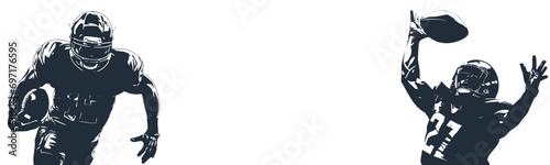 Silhouettes of American football players at the edges on a white background. Place the text in the center