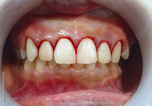 Gum bleeding in upper jaw. photo