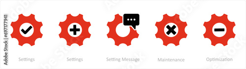 A set of 5 Contact icons as settings, settings message, maintenance