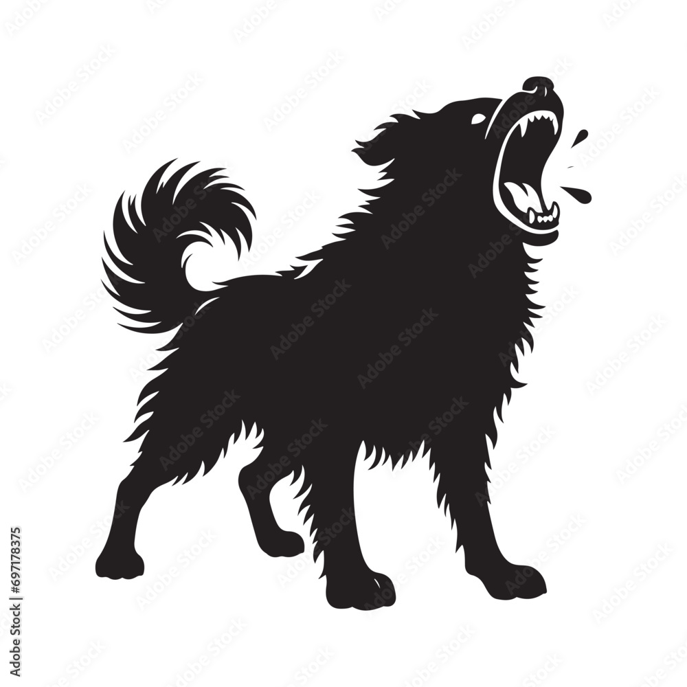 Striking Visuals: Silhouette of Barking Dog, Emphasizing the Dynamic Nature of Canine Expression
