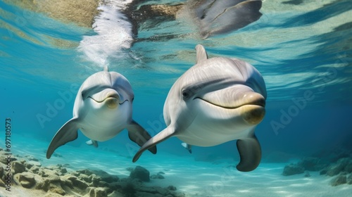 Two dolphins in underwater wild world © Fly Frames