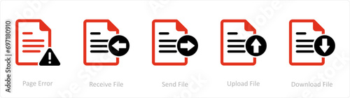 A set of 5 Document icons as page error, receive file, send file 