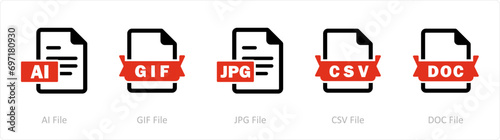 A set of 5 Document icons as ai file, gif file, jpg file