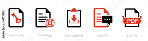 A set of 5 Document icons as page security, global page, download file