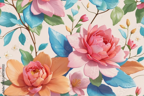 Seamless Floral Fantasy in Isometric Vintage Style