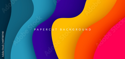 multi colored abstract red orange green purple yellow colorful wavy papercut overlap layers background. eps10 vector