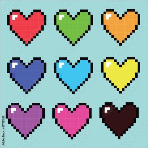 Pixel Heart Shapes different colors