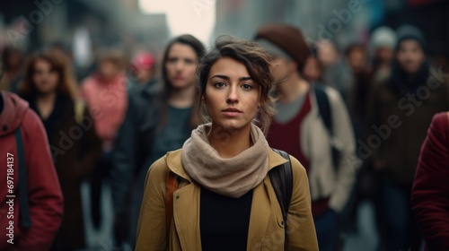 Woman marching in protest with a group of people © Fly Frames