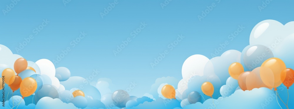 colorful balloons on blue sky and clouds background, horizontal wallpaper for birthday, baby shower or party card colorful balloons on blue sky and clouds background, horizontal wallpaper for birthday, baby shower or party card