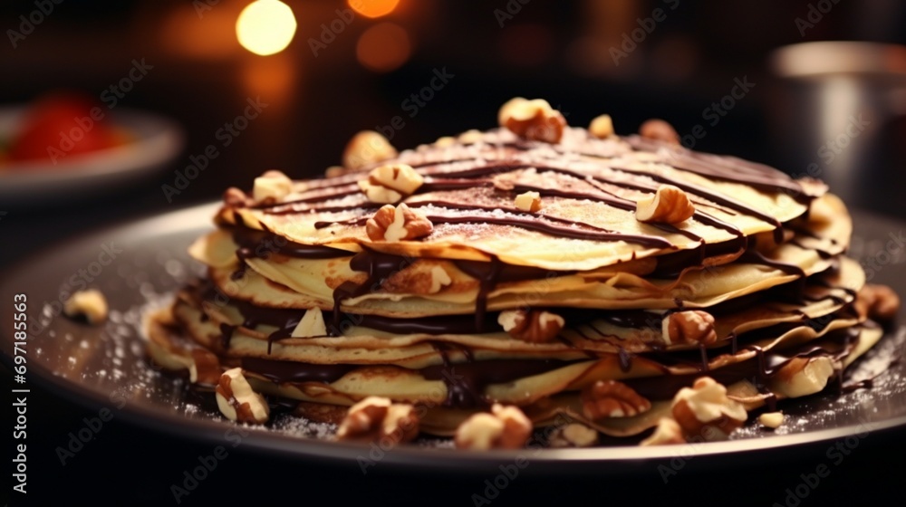 homemade crepes, delectable, thin pancakes flavored with nuts and chocolate