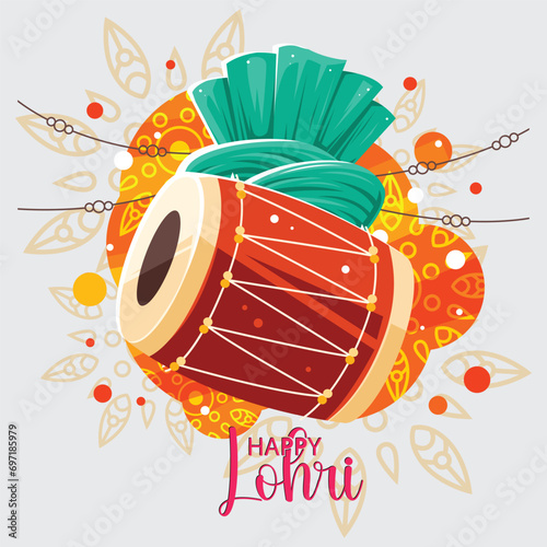 Vector vector illustration of happy lohri holiday background for punjabi festival
