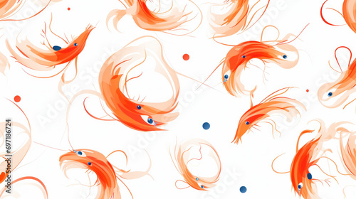 Seamless cartoon watercolour shrimp prawn pattern design with white background.
