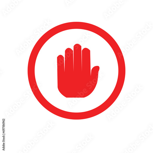 Stop Icon. Red Hand Gesture, Prohibition Illustration. Applied as Trendy Symbol for Design Elements, Websites, Presentation and Application - Vector.