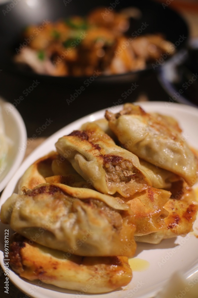 Guo tie, fried beef dumplings, photoed in Jinguyuan, a famous dumpling restaurant in Beijing