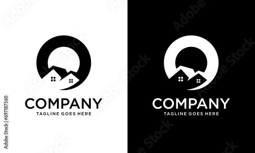 Creative Logo design of O house for construction, home, real estate, building, property. Minimal awesome trendy professional logo design template on black background. photo