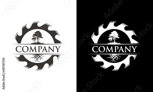 Sawmill emblem logo vector for carpentry, woodworkers, lumberjack, sawmill service.Isolated on white background