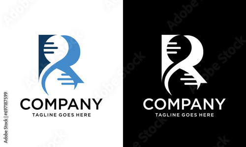 Creative Letter R and DNA helix Logo Design Template vector image