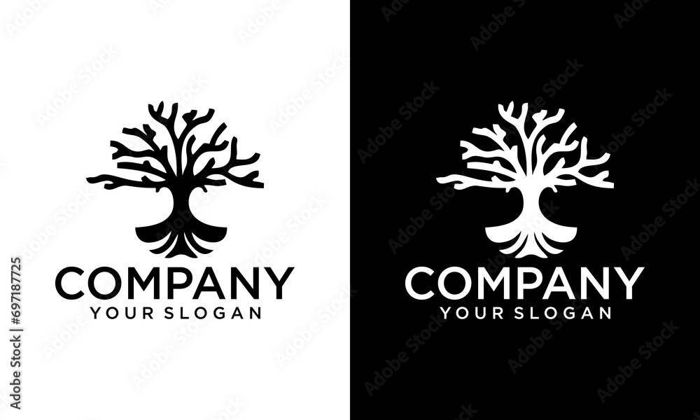 Creative black dry trees and dry land logo design, vector graphic symbol icon sign illustration
