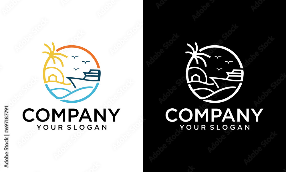 Creative ocean Cruise ship icon logo design vector illustration. Maritime Luxury Cruise Logo Template.