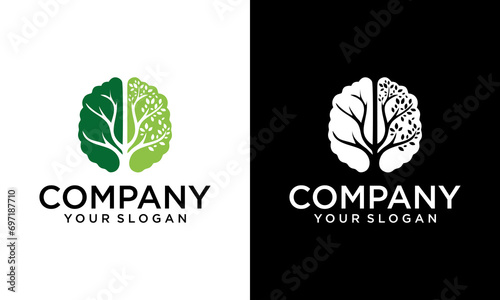 Creative Modern brain tree logo design. Think green vector logo template. Excellent logo, simple and unique.