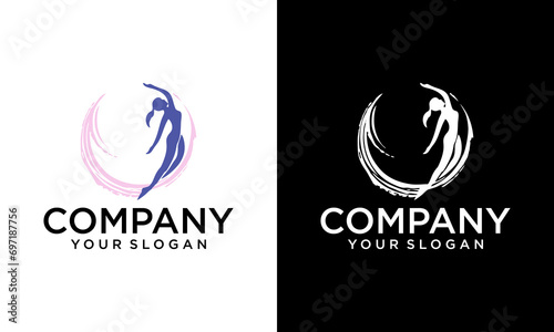Creative brush Abstract with woman dancing, dancer silhouette logo design