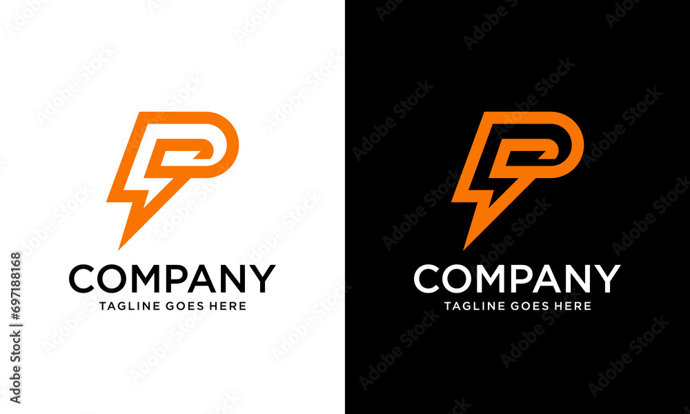 Creative P logo energy vector for identity company. initial letter thunder template vector illustration for your brand. - obrazy, fototapety, plakaty 