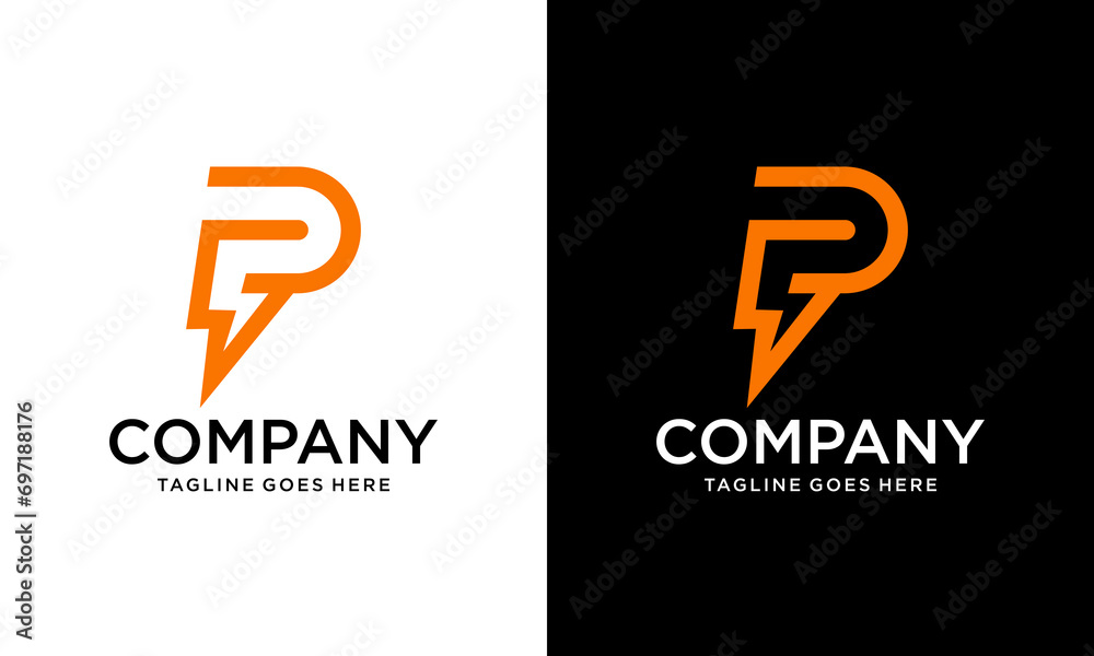 Creative linear P logo energy vector for identity company. initial letter thunder template vector illustration for your brand. - obrazy, fototapety, plakaty 