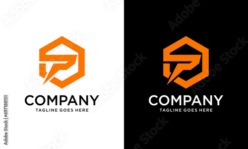 Creative hexagon P logo energy vector for identity company. initial letter thunder template vector illustration for your brand.