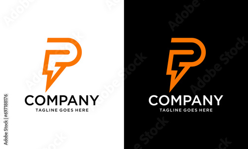 Creative linear P logo energy vector for identity company. initial letter thunder template vector illustration for your brand.