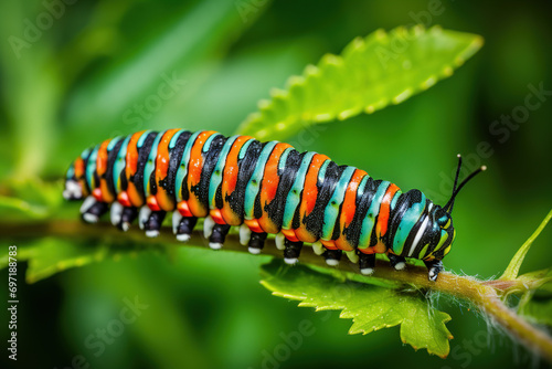 caterpillar on a leaf. Generative Ai © Shades3d