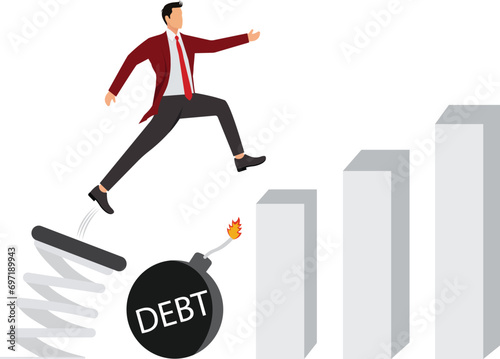 Businessman jumping debt, Winning, Achievement, Adult, Agility
